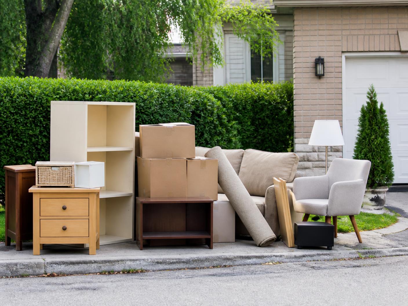Temporary editorial image of household items staged for pickup